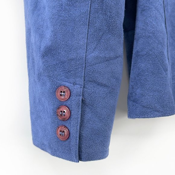 Vintage Bill Blass Blassport Faux Suede Blue Single Breasted Blazer Jacket - Picture 4 of 5